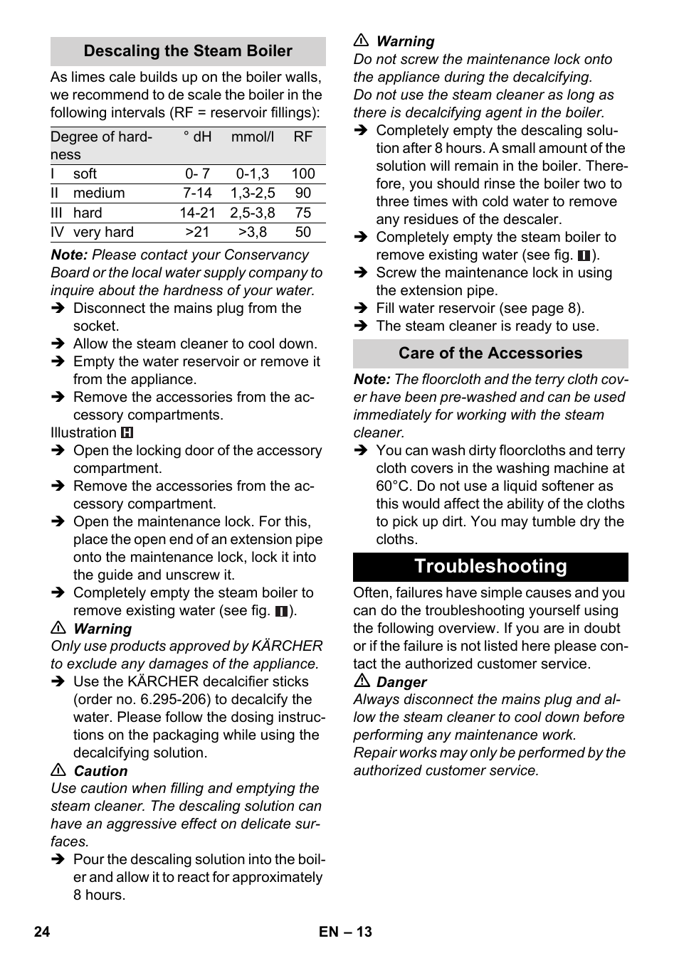 Troubleshooting | Karcher SC 5-800 C EU User Manual | Page 24 / 326