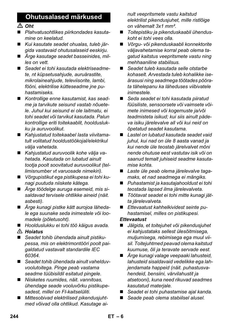 Ohutusalased märkused | Karcher SC 5-800 C EU User Manual | Page 244 / 326
