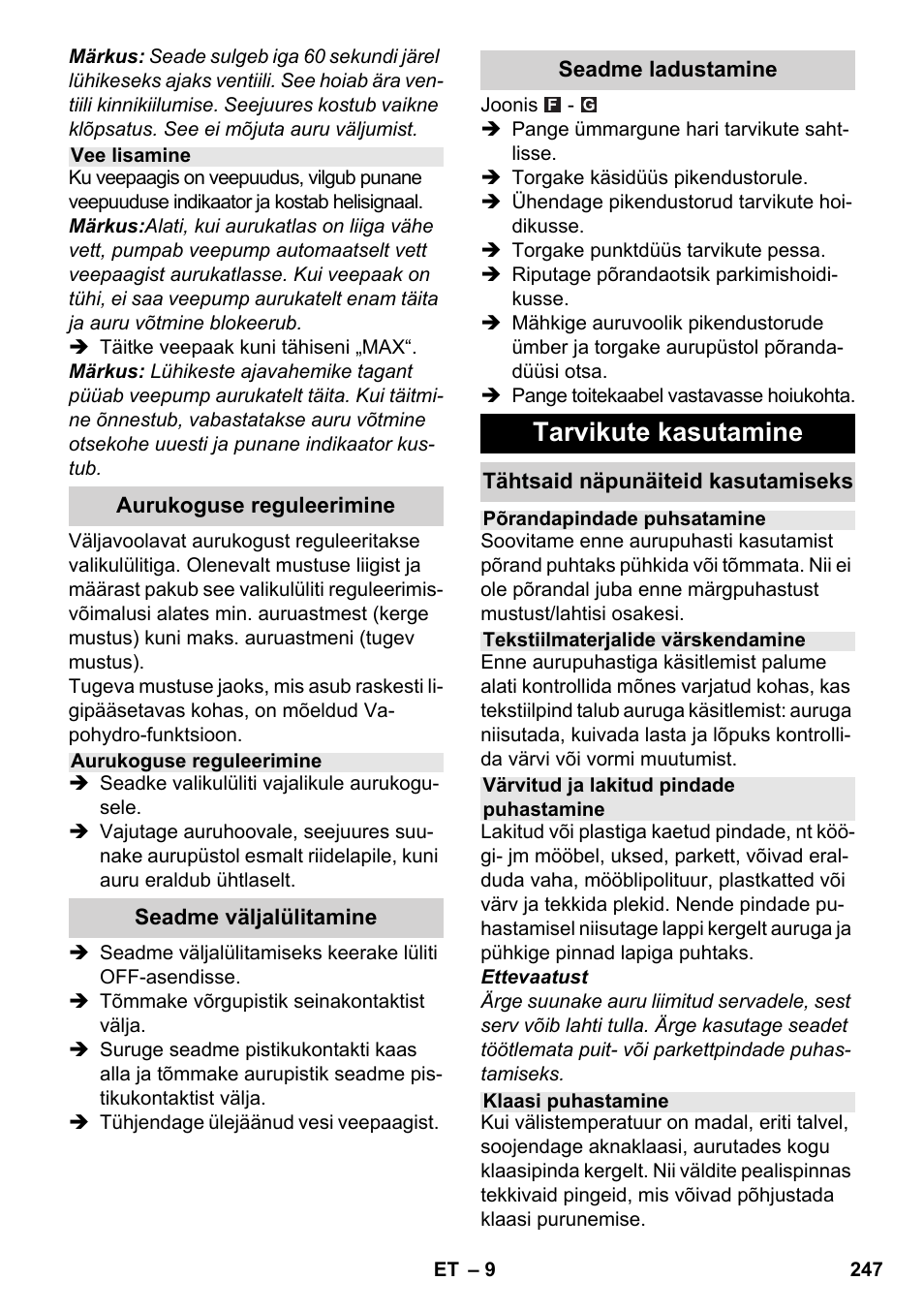 Tarvikute kasutamine | Karcher SC 5-800 C EU User Manual | Page 247 / 326