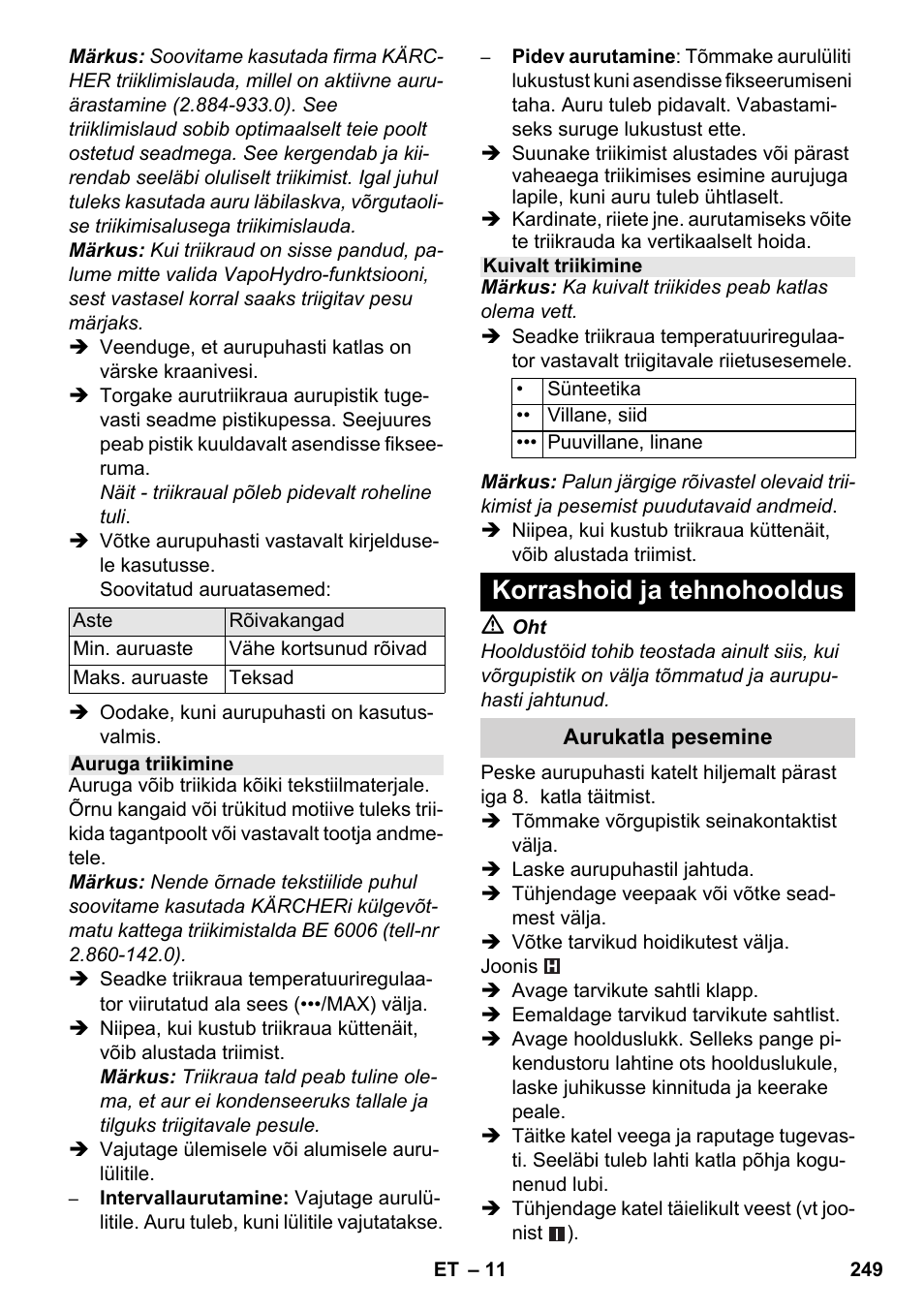 Korrashoid ja tehnohooldus | Karcher SC 5-800 C EU User Manual | Page 249 / 326