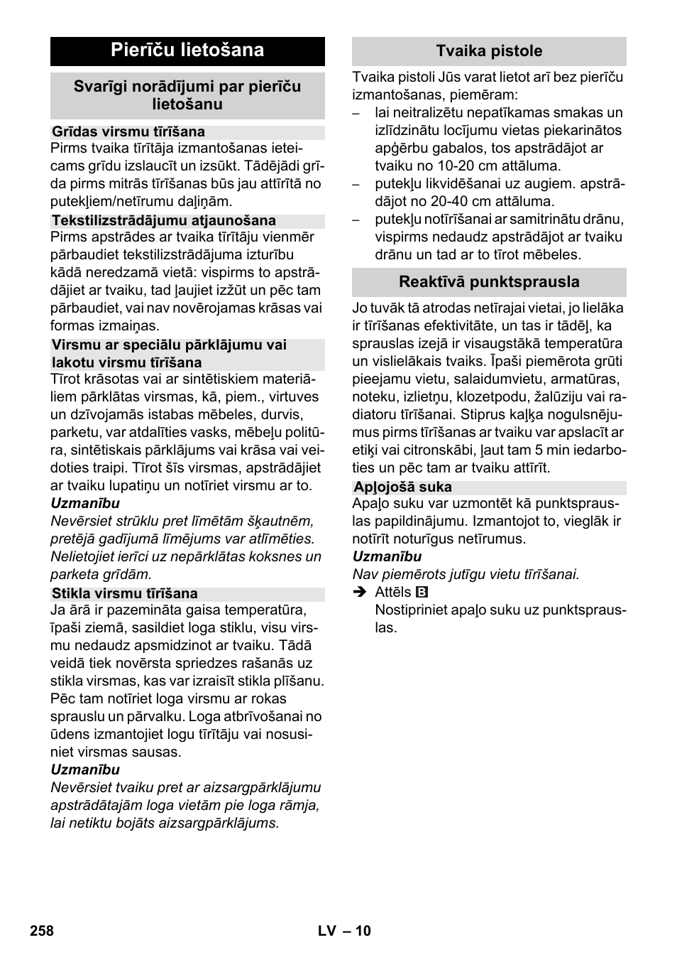 Pierīču lietošana | Karcher SC 5-800 C EU User Manual | Page 258 / 326