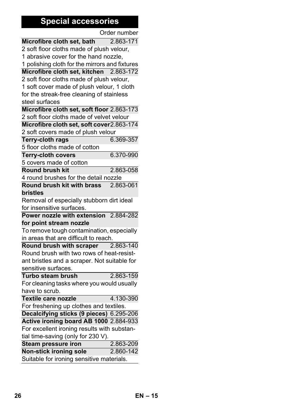 Special accessories | Karcher SC 5-800 C EU User Manual | Page 26 / 326
