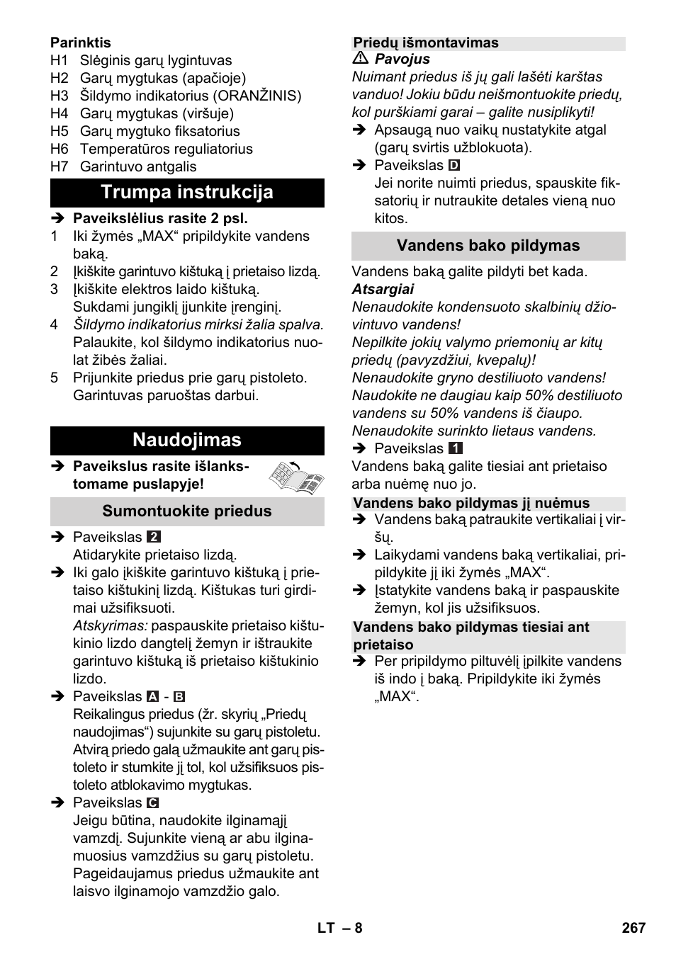 Trumpa instrukcija naudojimas | Karcher SC 5-800 C EU User Manual | Page 267 / 326