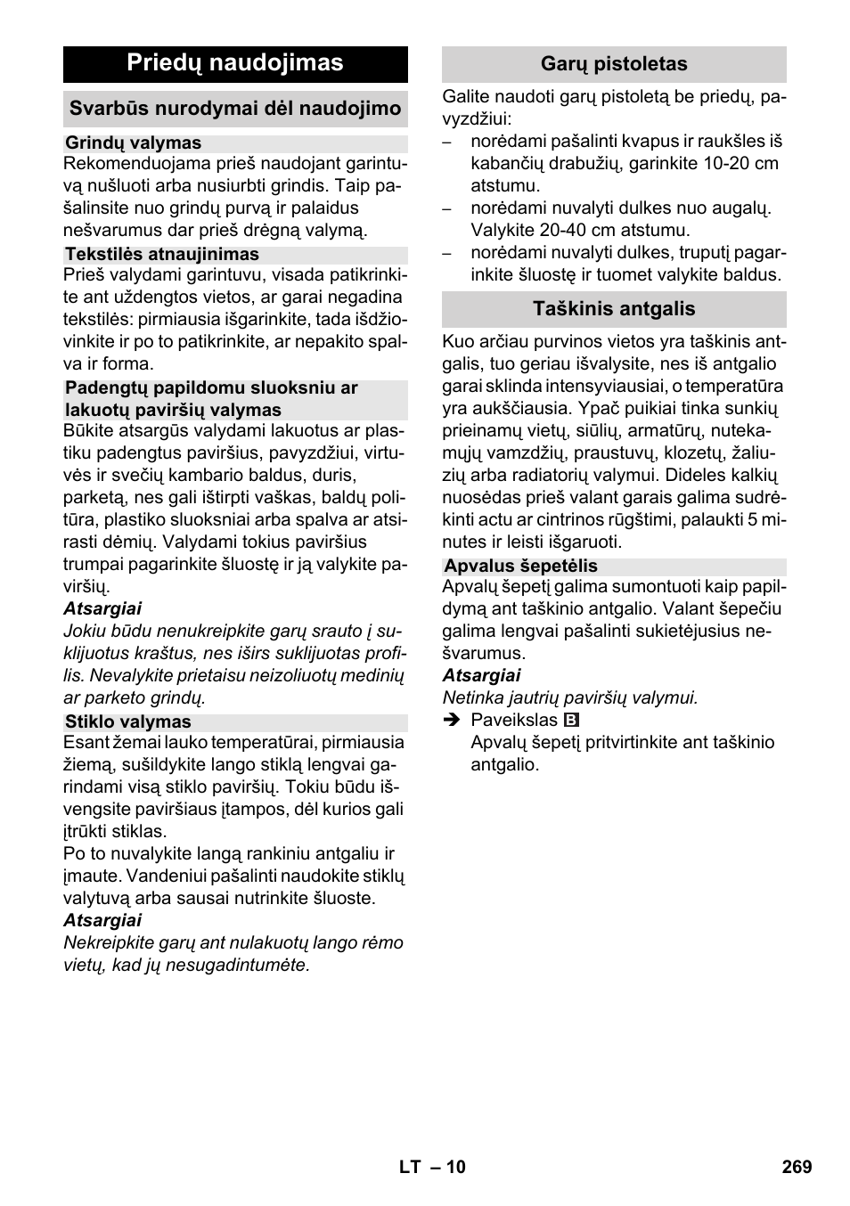Priedų naudojimas | Karcher SC 5-800 C EU User Manual | Page 269 / 326