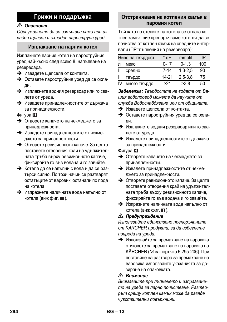 Грижи и поддръжка | Karcher SC 5-800 C EU User Manual | Page 294 / 326