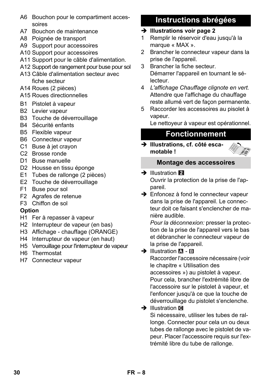 Instructions abrégées fonctionnement | Karcher SC 5-800 C EU User Manual | Page 30 / 326