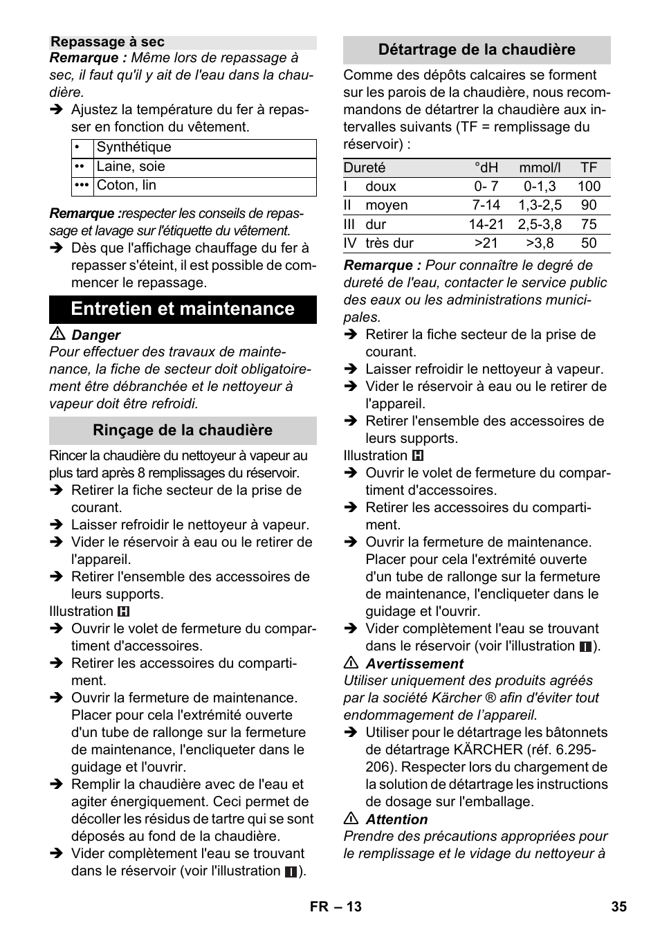Entretien et maintenance | Karcher SC 5-800 C EU User Manual | Page 35 / 326