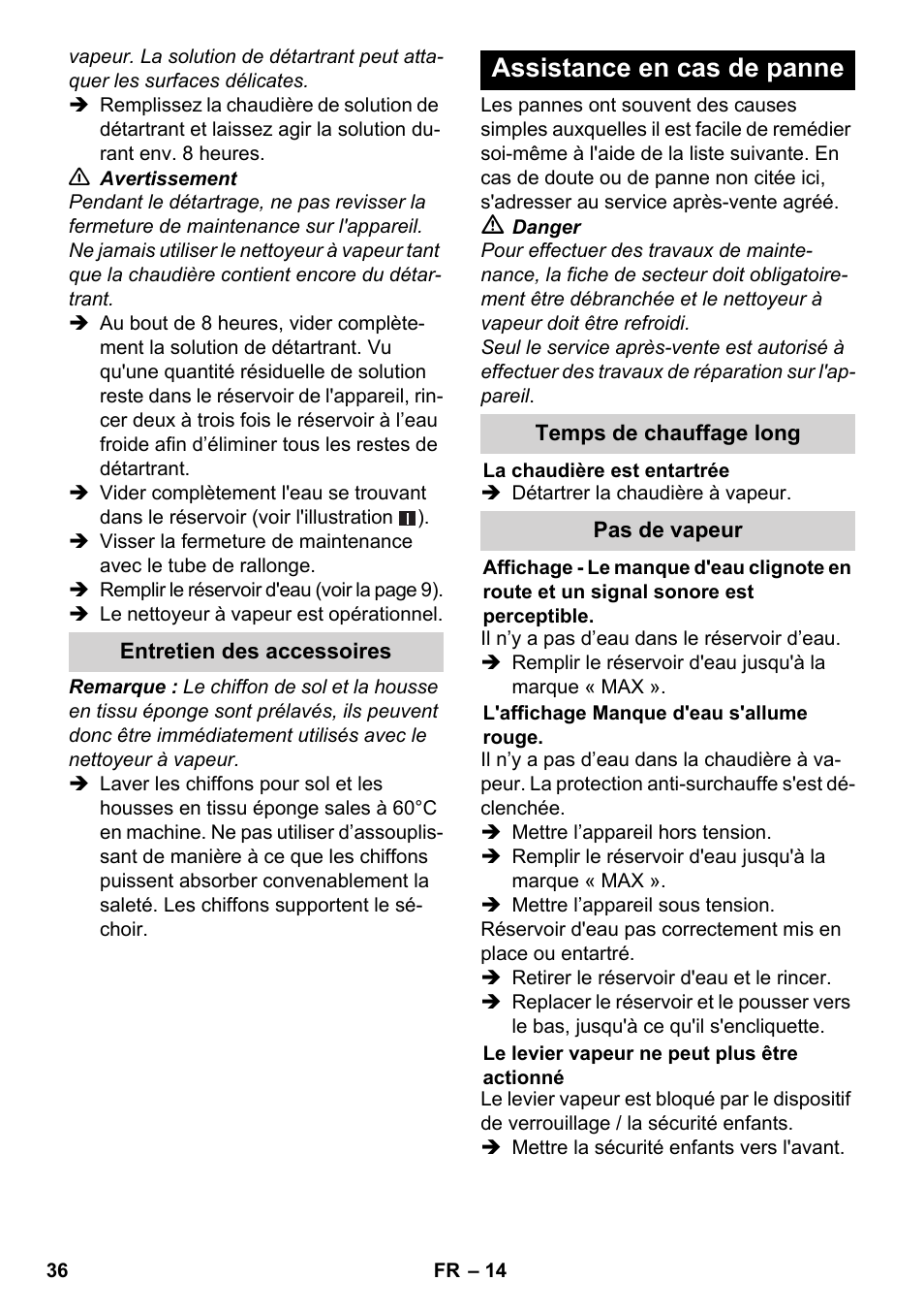 Assistance en cas de panne | Karcher SC 5-800 C EU User Manual | Page 36 / 326