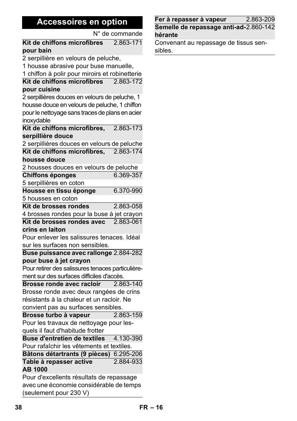 Accessoires en option | Karcher SC 5-800 C EU User Manual | Page 38 / 326