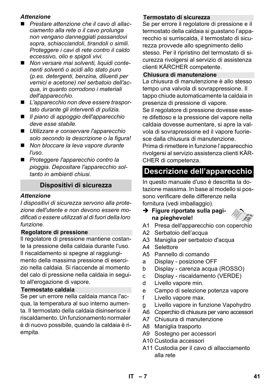 Descrizione dell’apparecchio | Karcher SC 5-800 C EU User Manual | Page 41 / 326