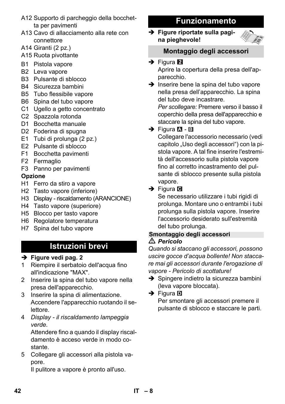 Istruzioni brevi funzionamento | Karcher SC 5-800 C EU User Manual | Page 42 / 326