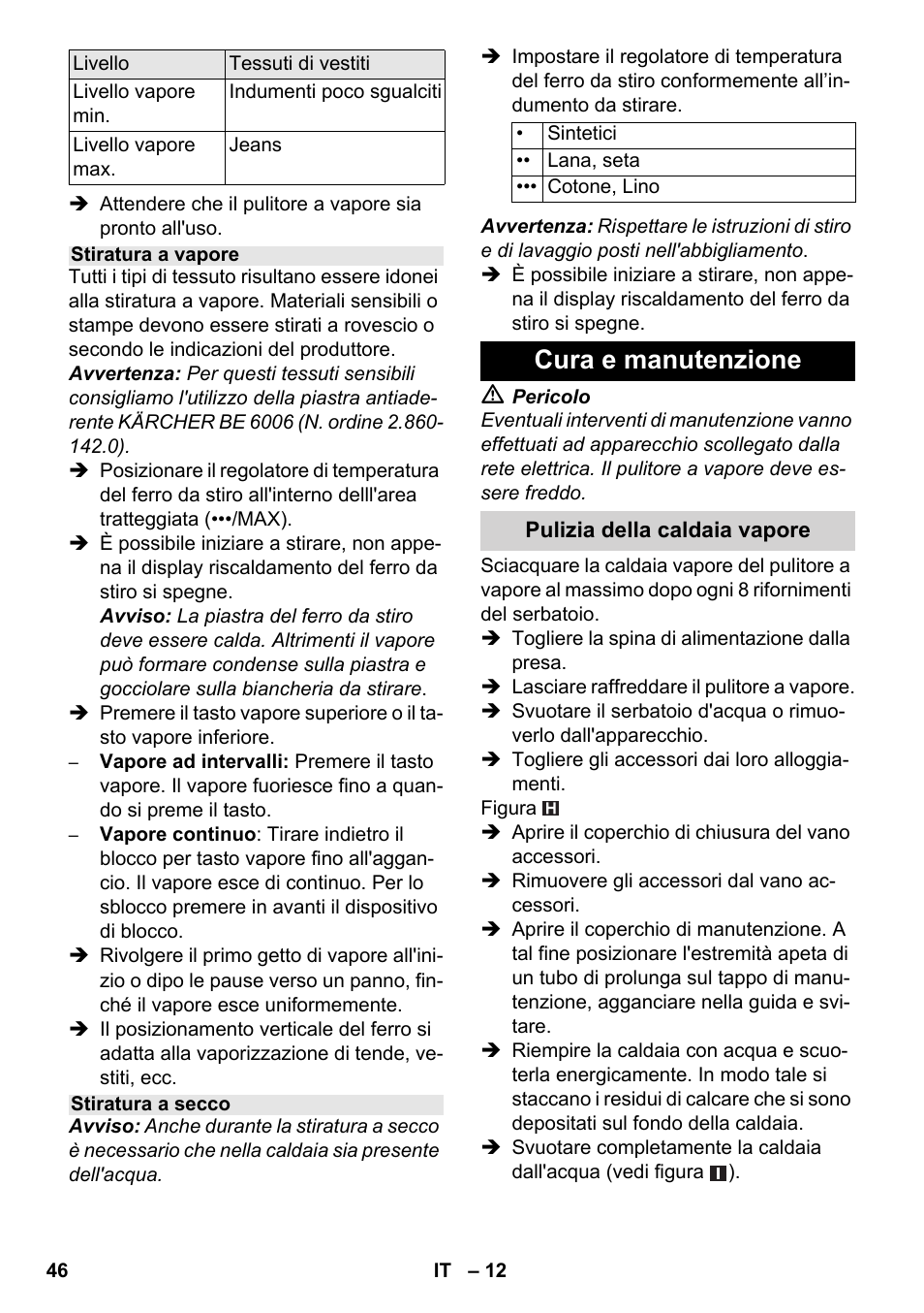 Cura e manutenzione | Karcher SC 5-800 C EU User Manual | Page 46 / 326