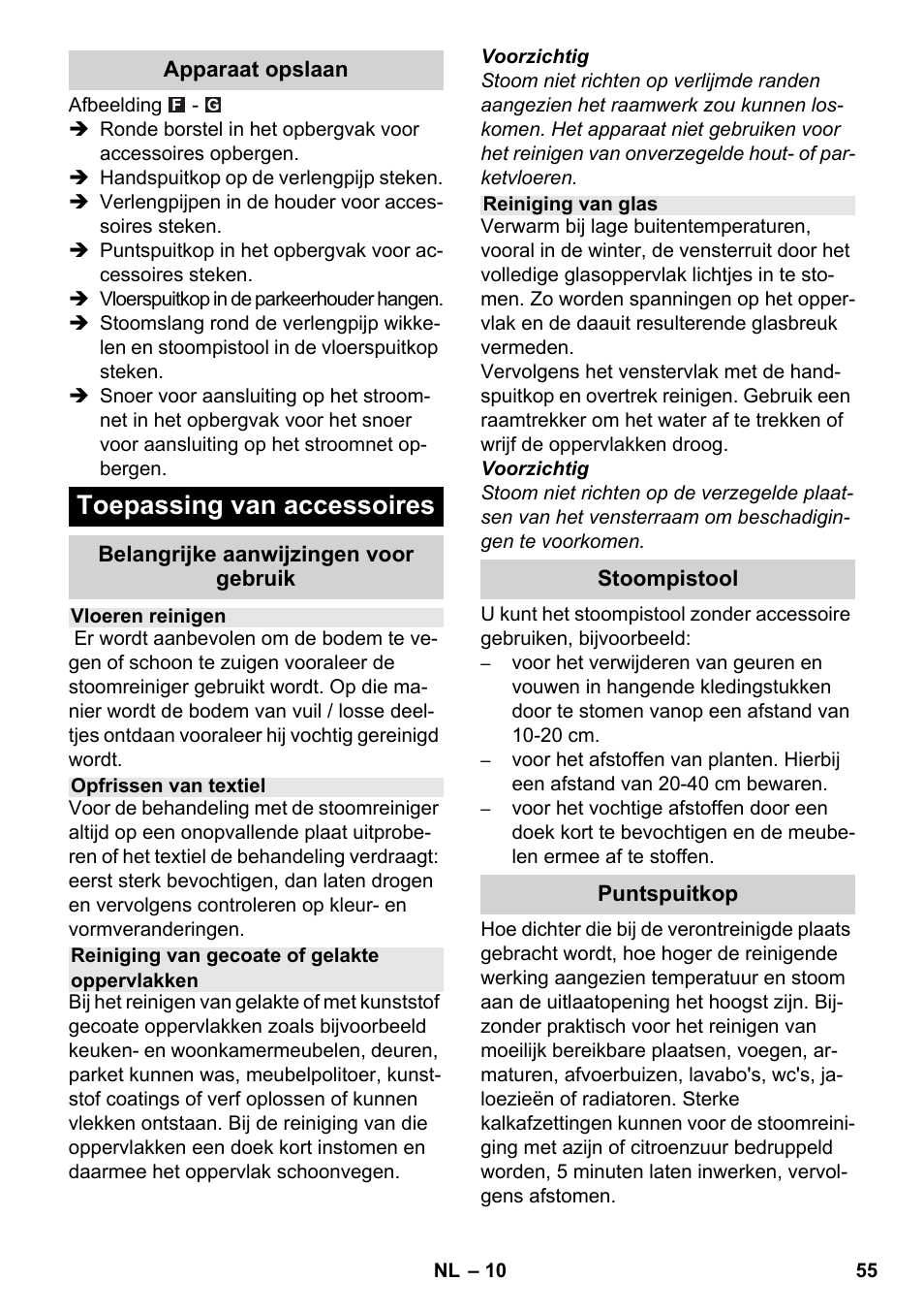 Toepassing van accessoires | Karcher SC 5-800 C EU User Manual | Page 55 / 326