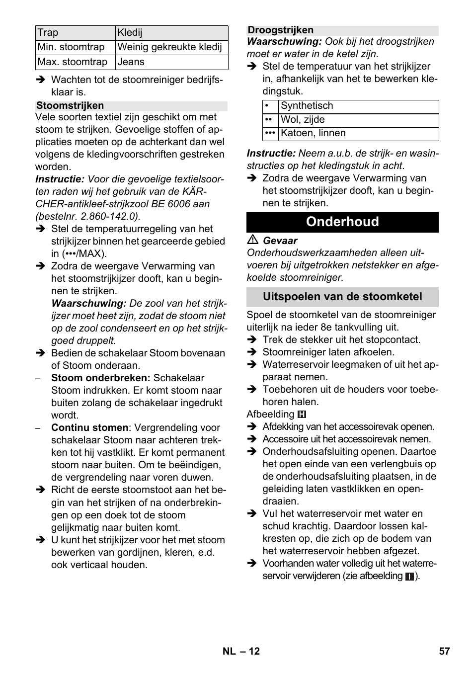 Onderhoud | Karcher SC 5-800 C EU User Manual | Page 57 / 326