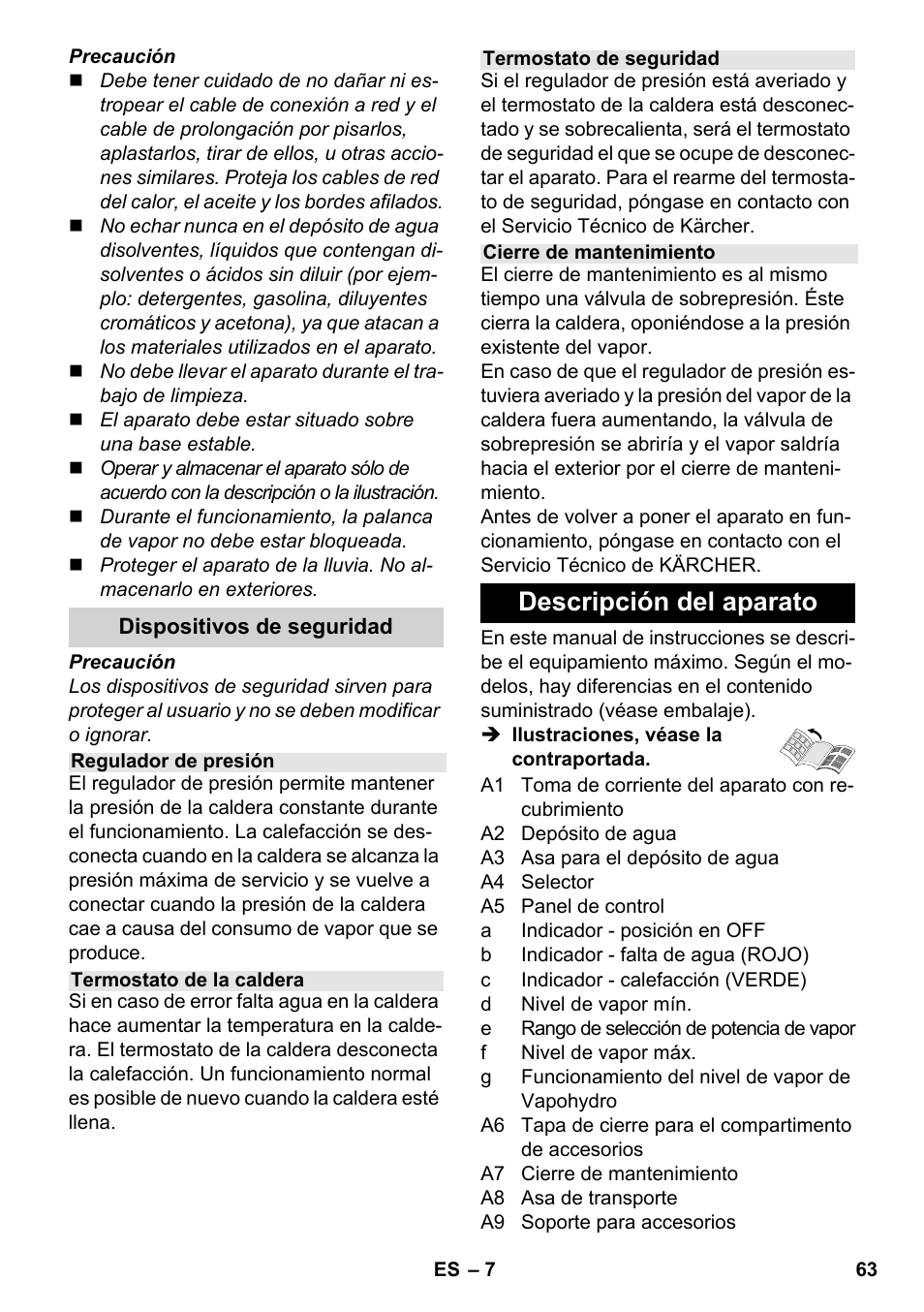 Descripción del aparato | Karcher SC 5-800 C EU User Manual | Page 63 / 326