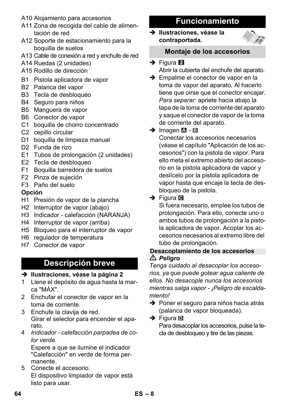 Descripción breve funcionamiento | Karcher SC 5-800 C EU User Manual | Page 64 / 326