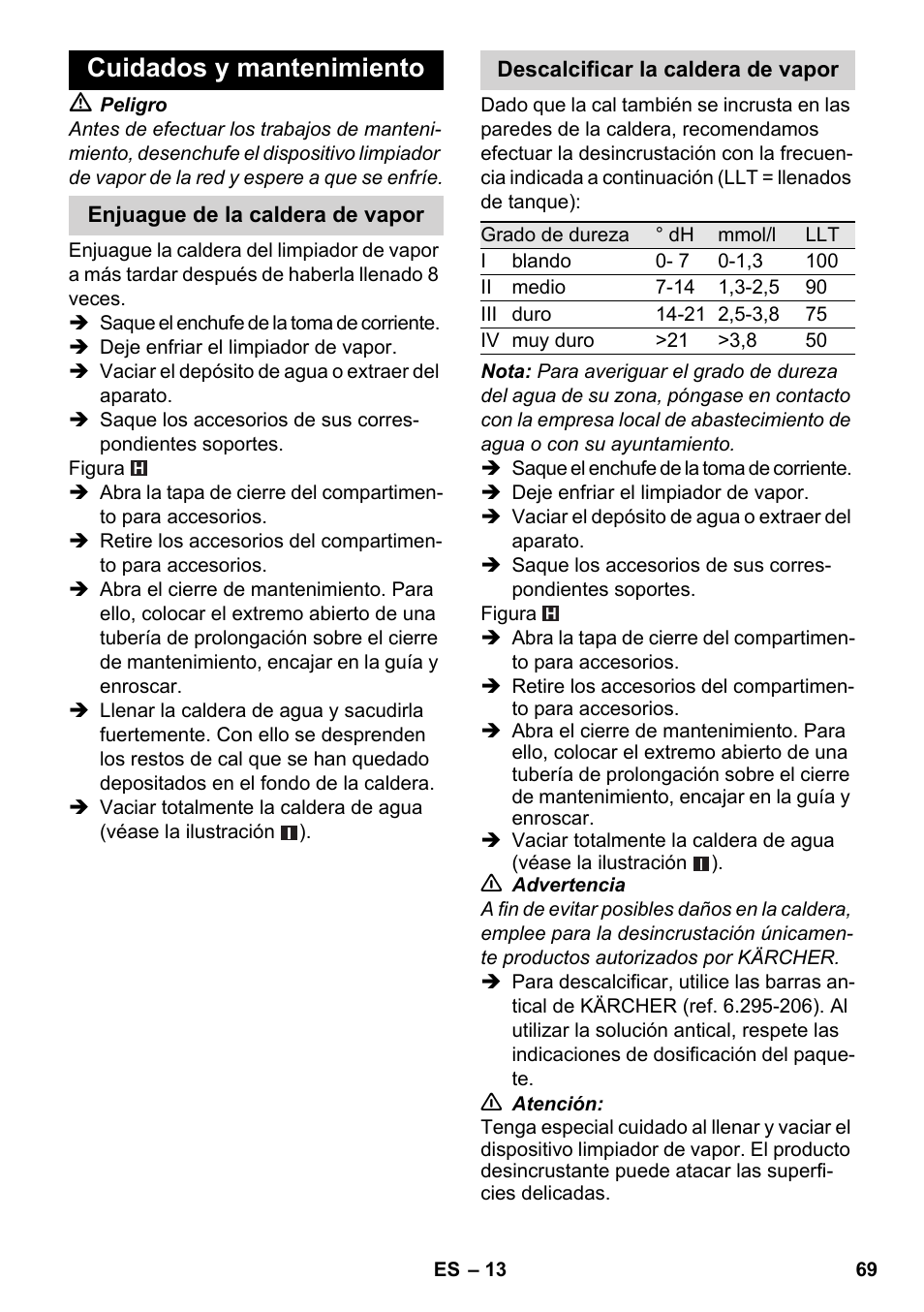 Cuidados y mantenimiento | Karcher SC 5-800 C EU User Manual | Page 69 / 326