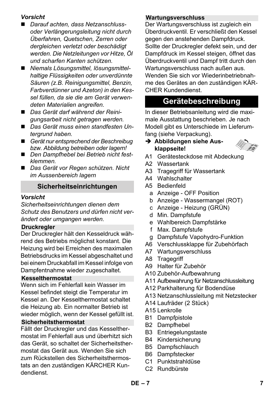 Gerätebeschreibung | Karcher SC 5-800 C EU User Manual | Page 7 / 326