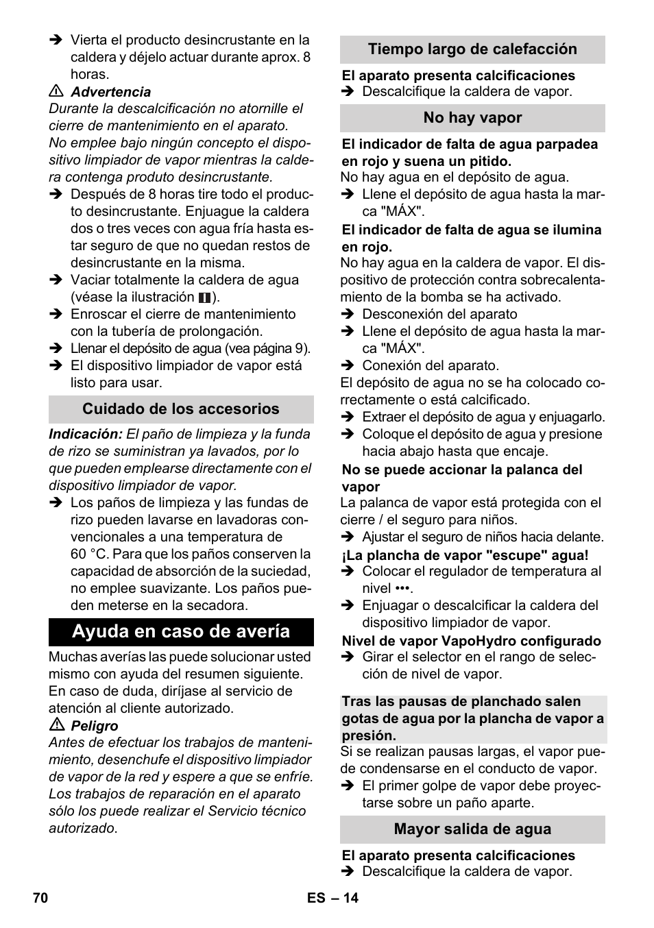 Ayuda en caso de avería | Karcher SC 5-800 C EU User Manual | Page 70 / 326