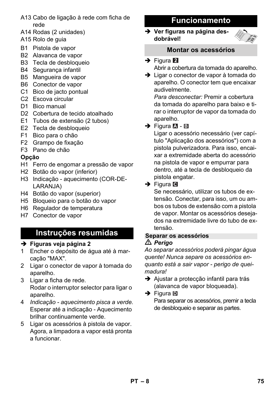 Instruções resumidas funcionamento | Karcher SC 5-800 C EU User Manual | Page 75 / 326
