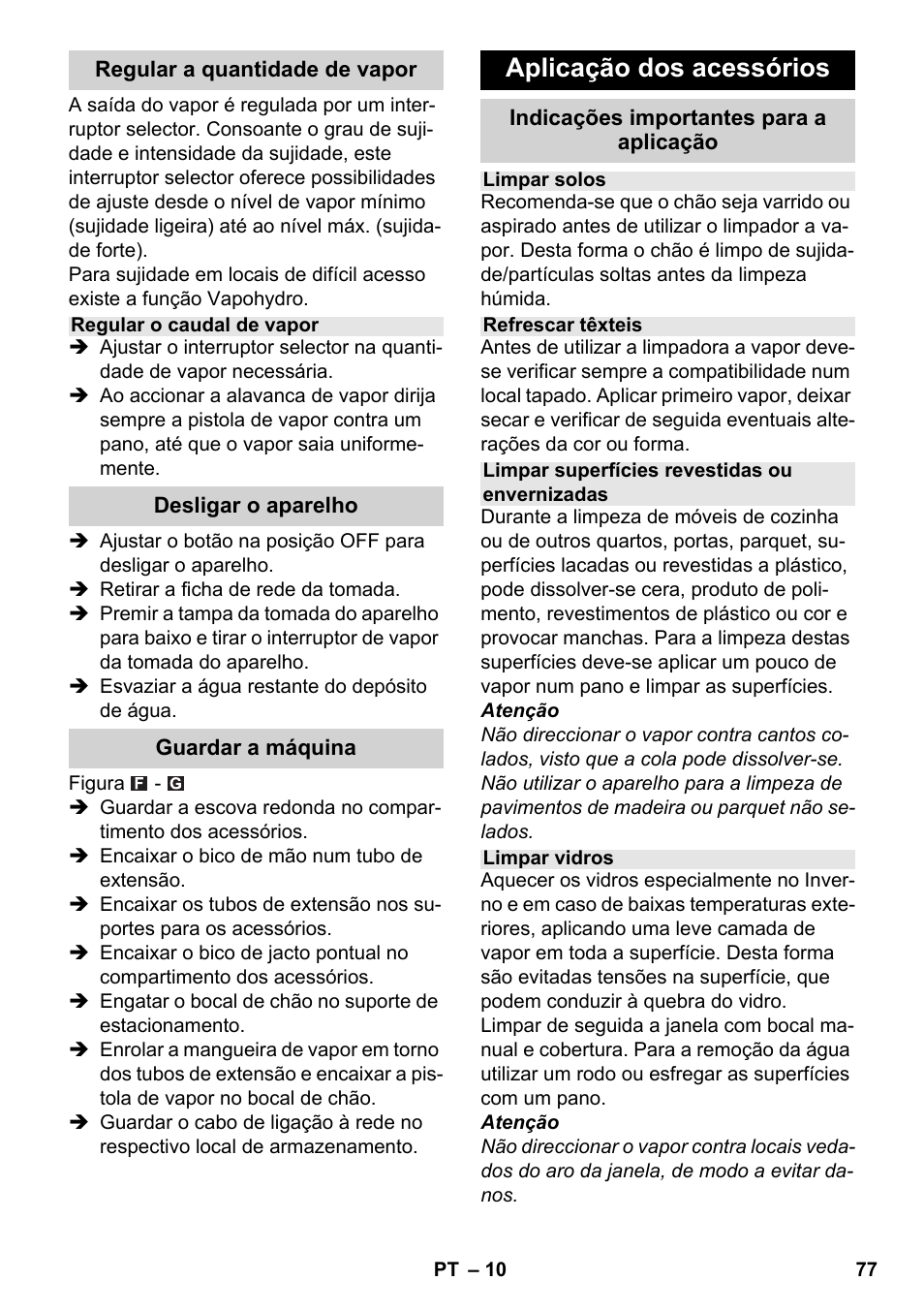 Aplicação dos acessórios | Karcher SC 5-800 C EU User Manual | Page 77 / 326