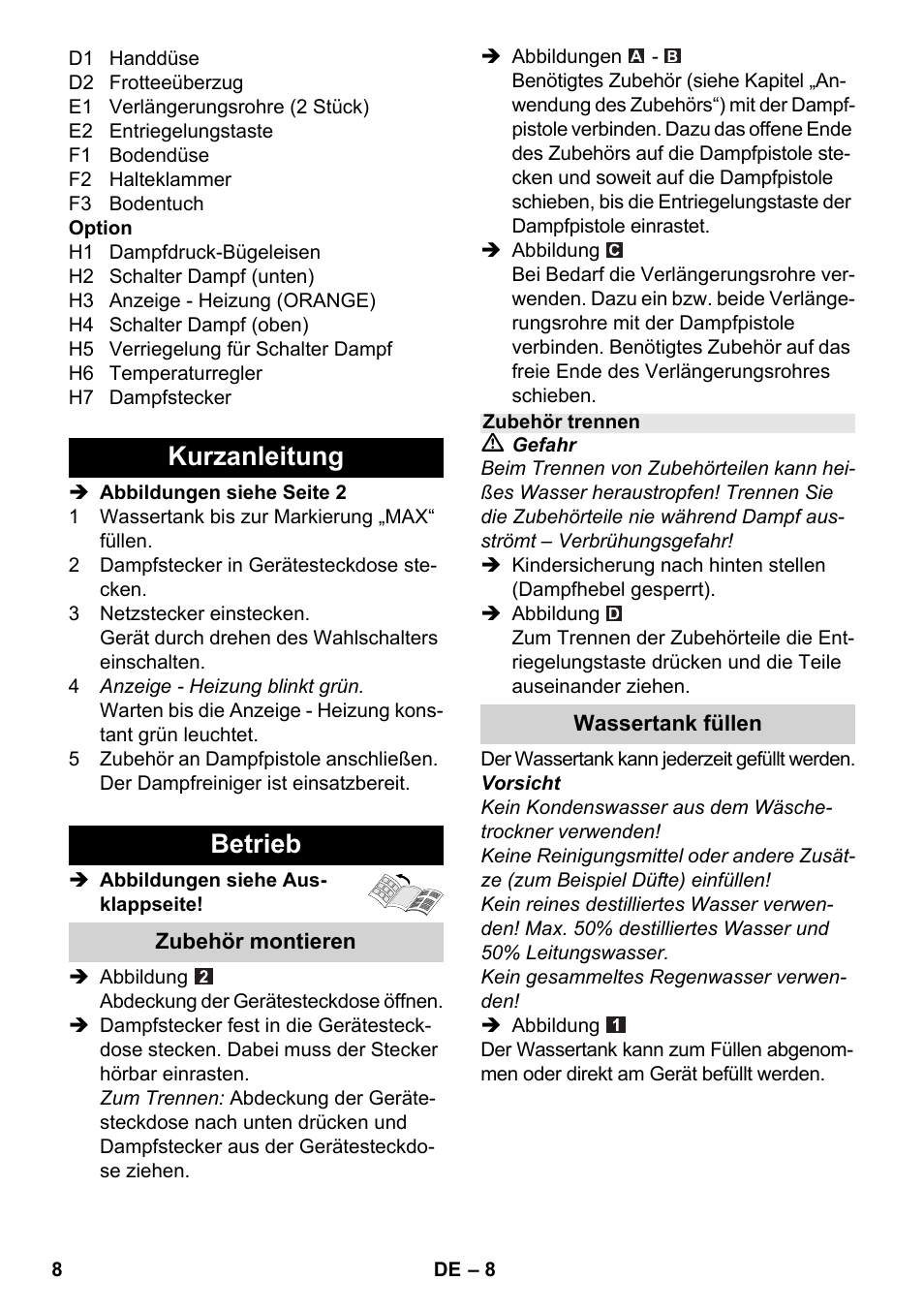 Kurzanleitung betrieb | Karcher SC 5-800 C EU User Manual | Page 8 / 326