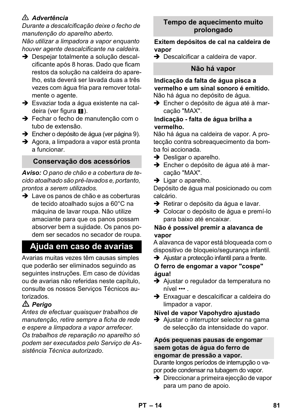 Ajuda em caso de avarias | Karcher SC 5-800 C EU User Manual | Page 81 / 326