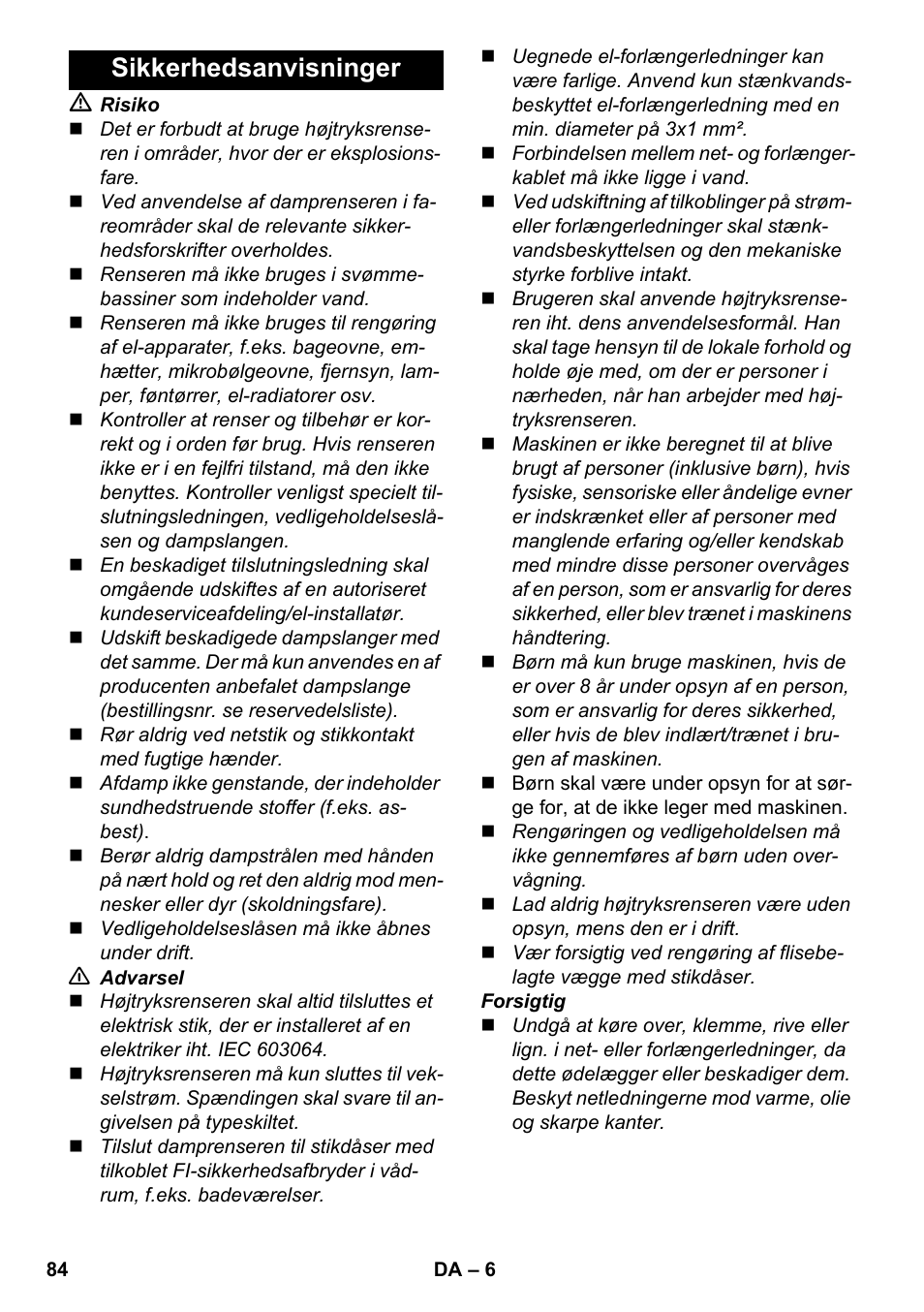 Sikkerhedsanvisninger | Karcher SC 5-800 C EU User Manual | Page 84 / 326