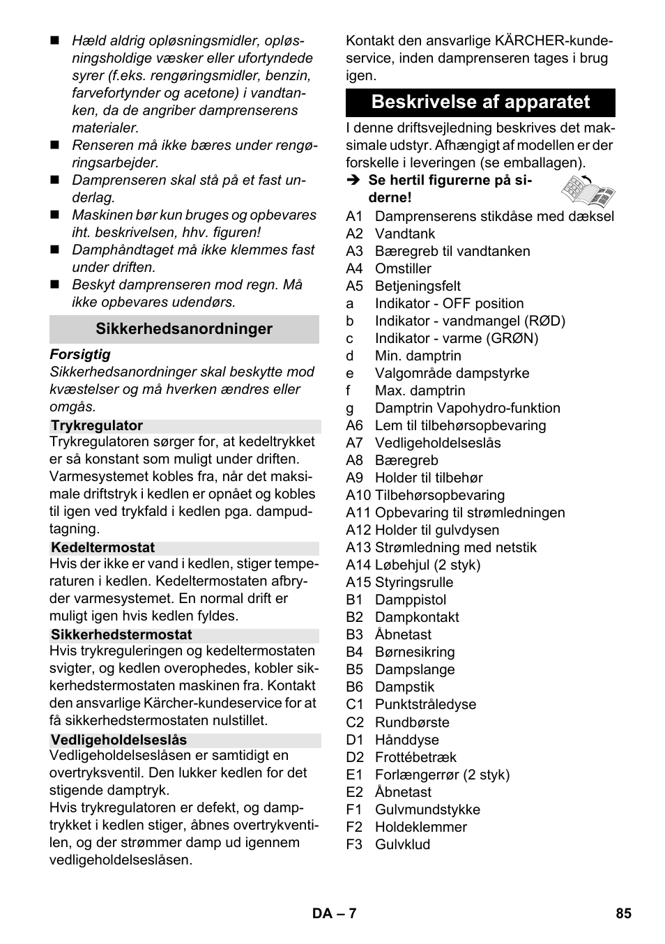 Beskrivelse af apparatet | Karcher SC 5-800 C EU User Manual | Page 85 / 326