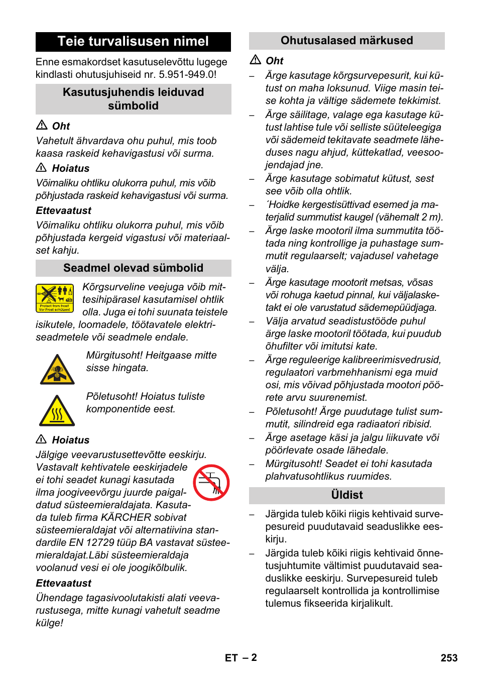 Teie turvalisusen nimel | Karcher HD 1050 De Cage User Manual | Page 253 / 286
