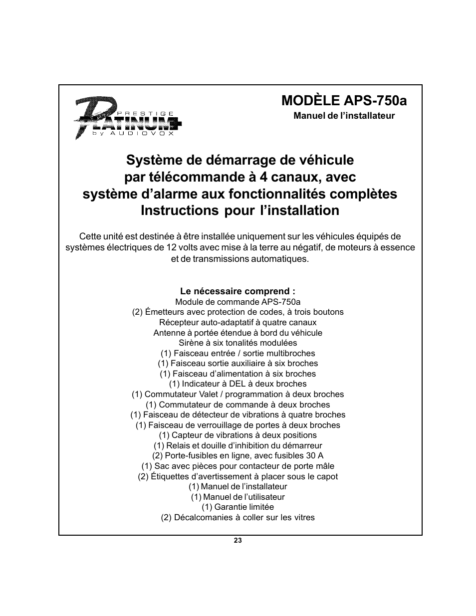 Modèle aps-750a | Audiovox APS 750a User Manual | Page 23 / 66