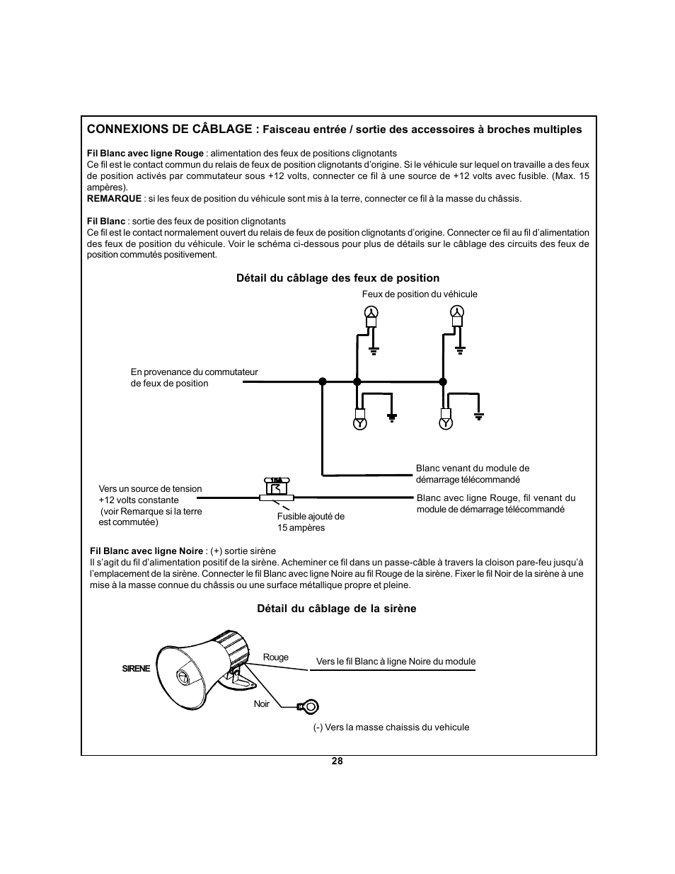 Connexions de câblage | Audiovox APS 750a User Manual | Page 28 / 66