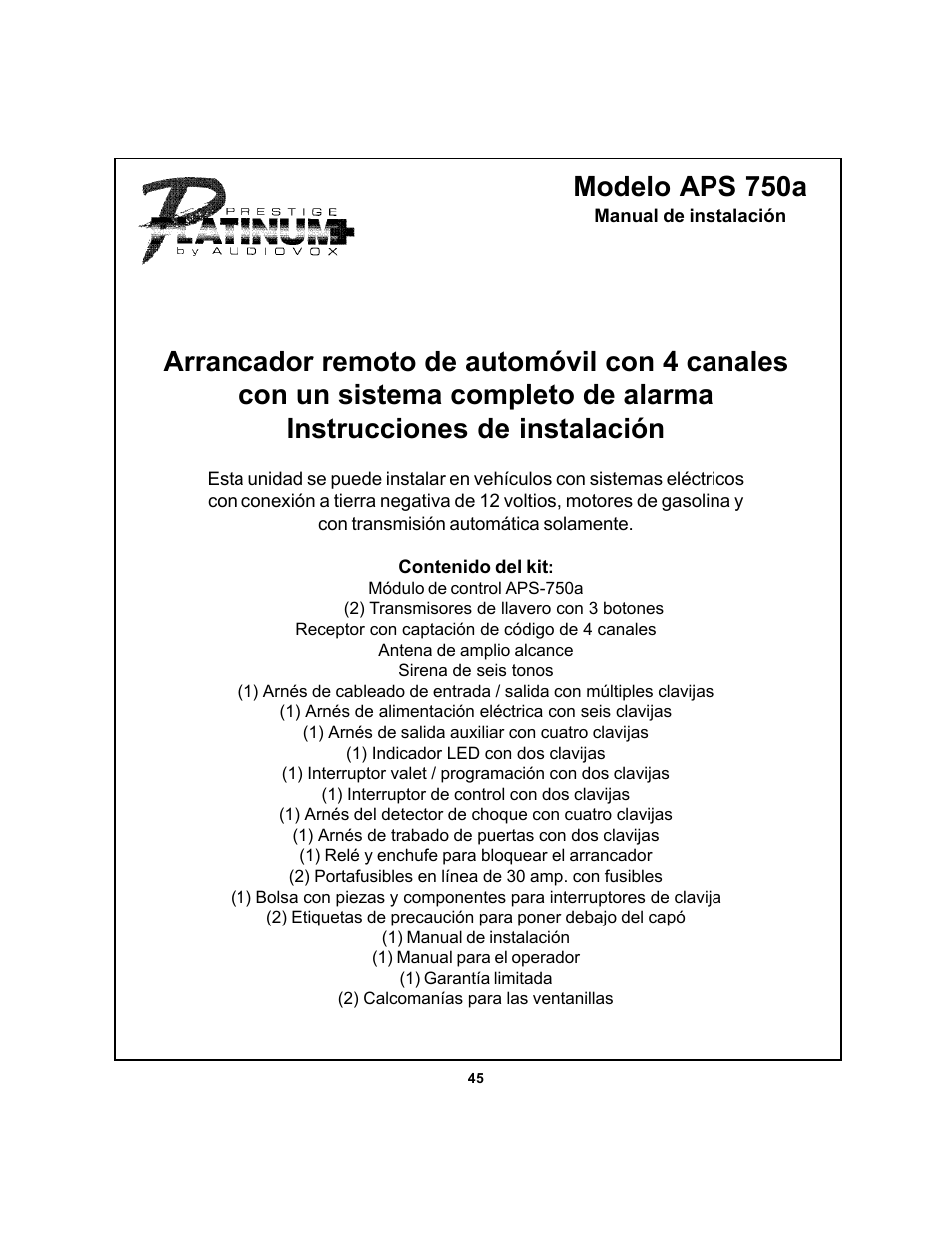 Modelo aps 750a | Audiovox APS 750a User Manual | Page 45 / 66