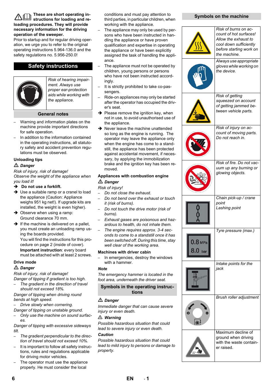 English, Safety instructions | Karcher KM 130-300 D User Manual | Page 6 / 96