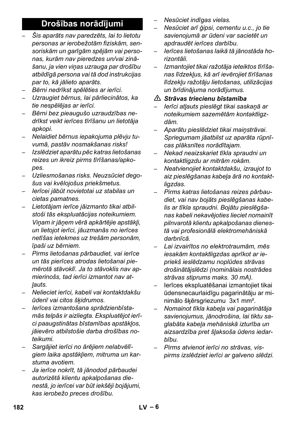 Drošības norādījumi | Karcher Aspiratori SE 5-100 EU User Manual | Page 182 / 214