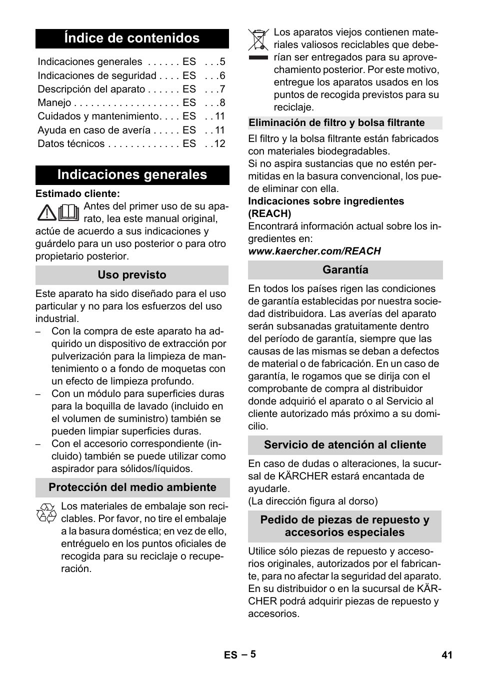 Karcher Aspiratori SE 5-100 EU User Manual | Page 41 / 214