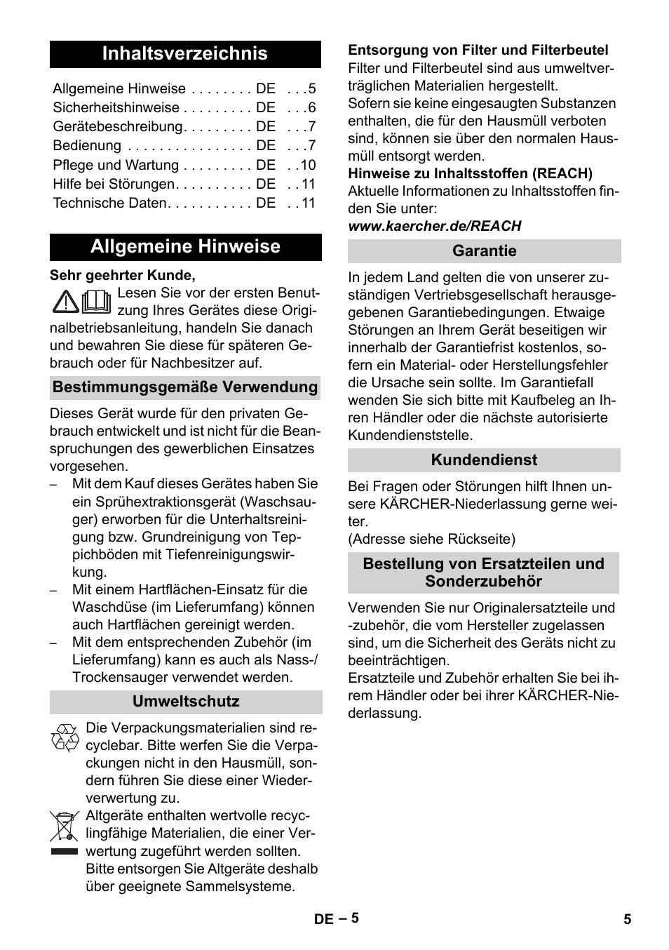 Karcher Aspiratori SE 5-100 EU User Manual | Page 5 / 214