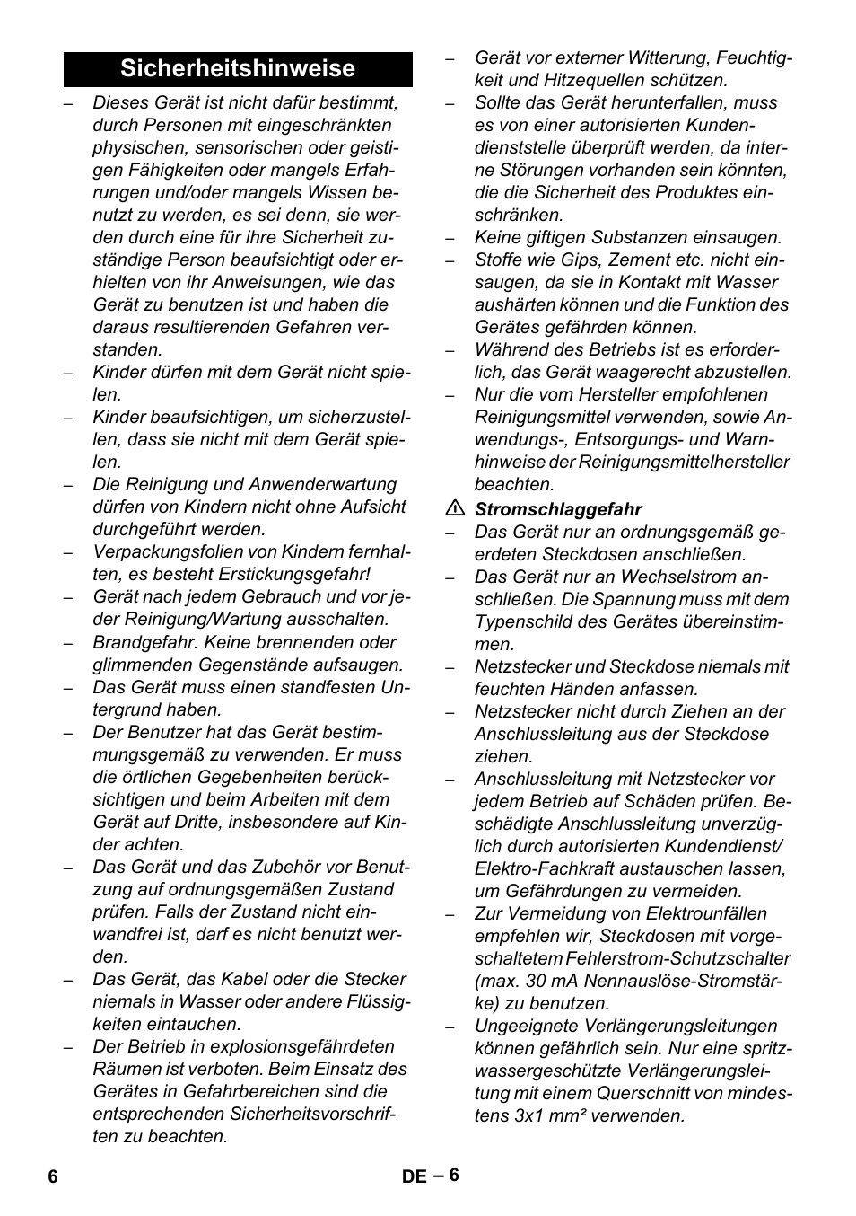 Sicherheitshinweise | Karcher Aspiratori SE 5-100 EU User Manual | Page 6 / 214