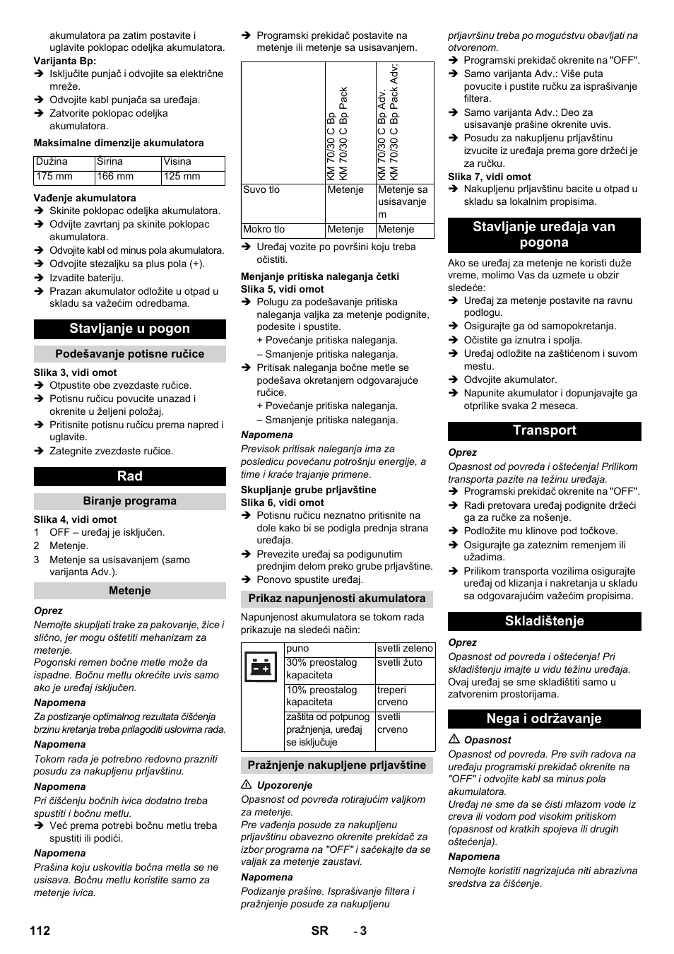 Stavljanje u pogon | Karcher KM 70-30 C Bp Pack Adv User Manual | Page 112 / 144