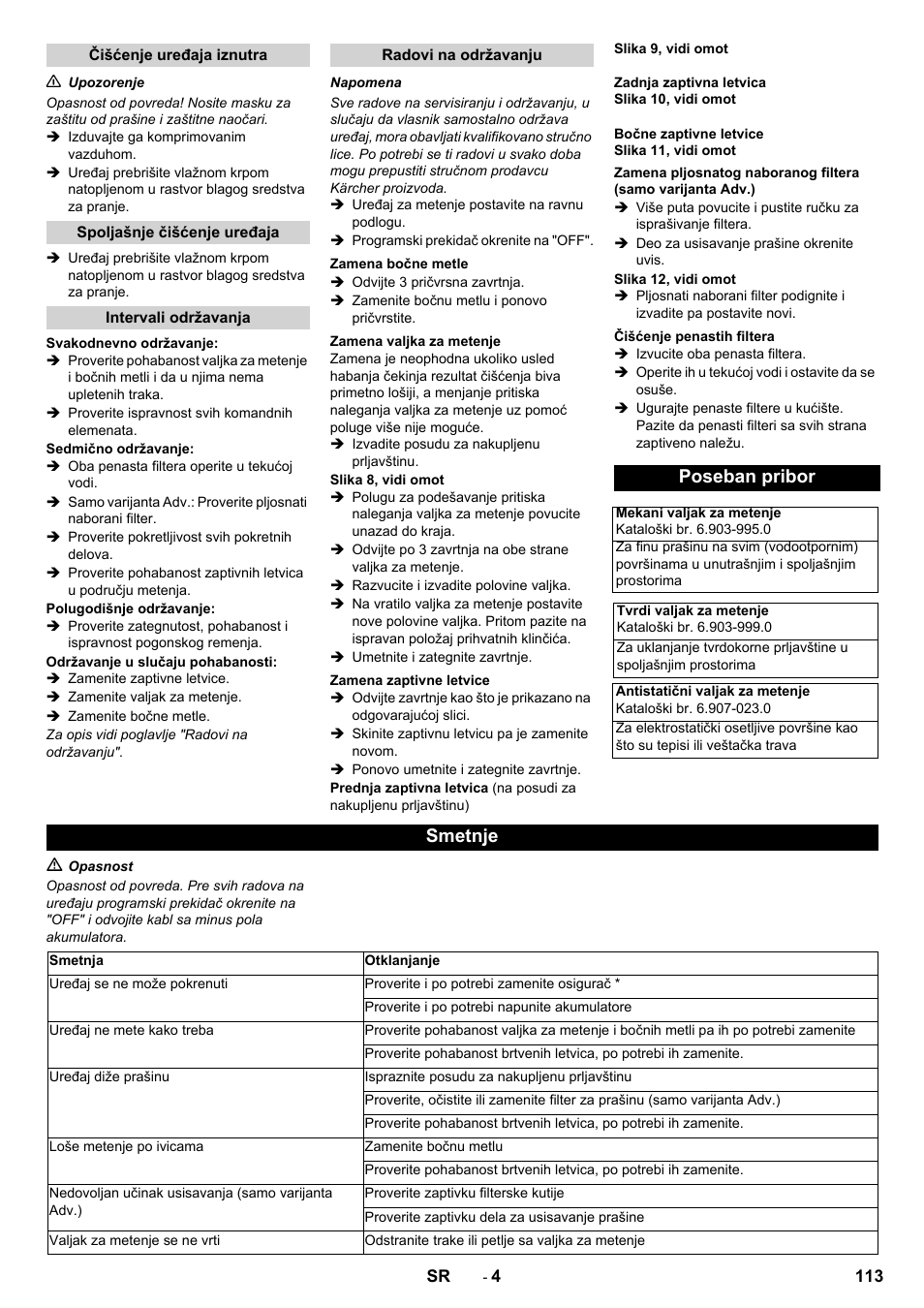 Poseban pribor, Smetnje | Karcher KM 70-30 C Bp Pack Adv User Manual | Page 113 / 144
