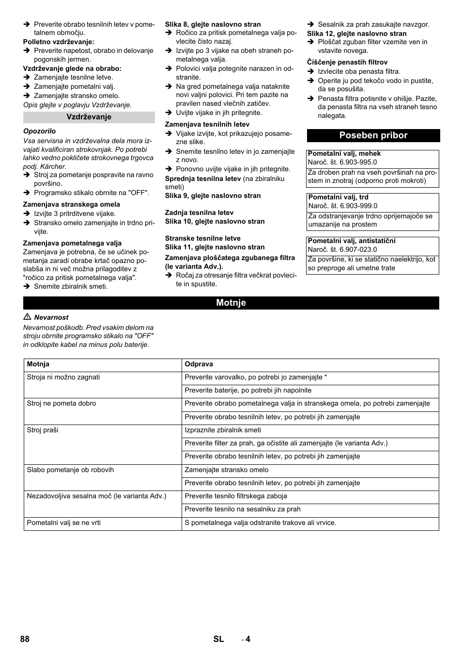 Poseben pribor, Motnje | Karcher KM 70-30 C Bp Pack Adv User Manual | Page 88 / 144