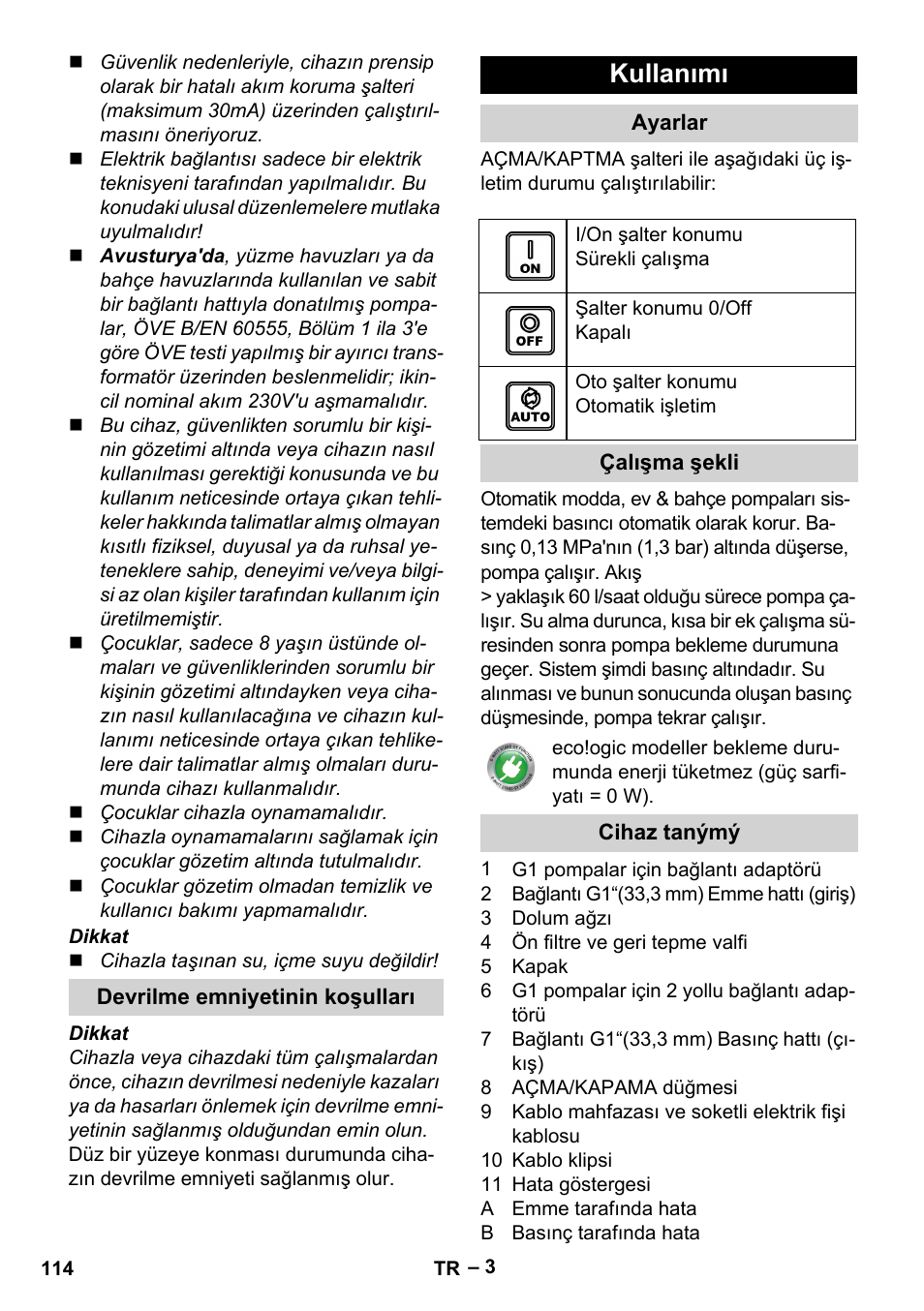 Kullanımı | Karcher BP 4 Home & Garden eco!ogic User Manual | Page 114 / 128