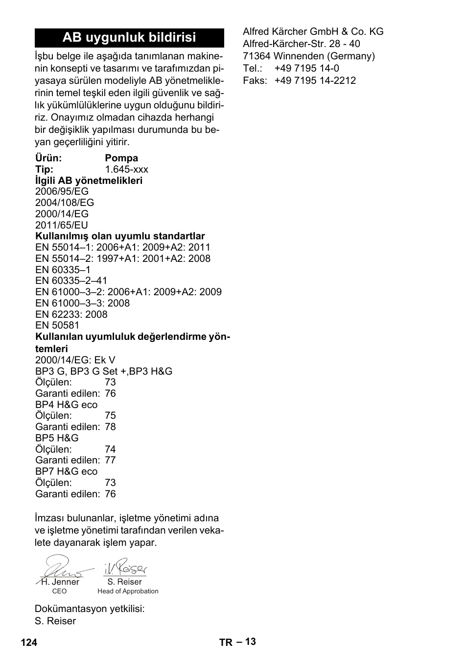 Ab uygunluk bildirisi | Karcher BP 4 Home & Garden eco!ogic User Manual | Page 124 / 128