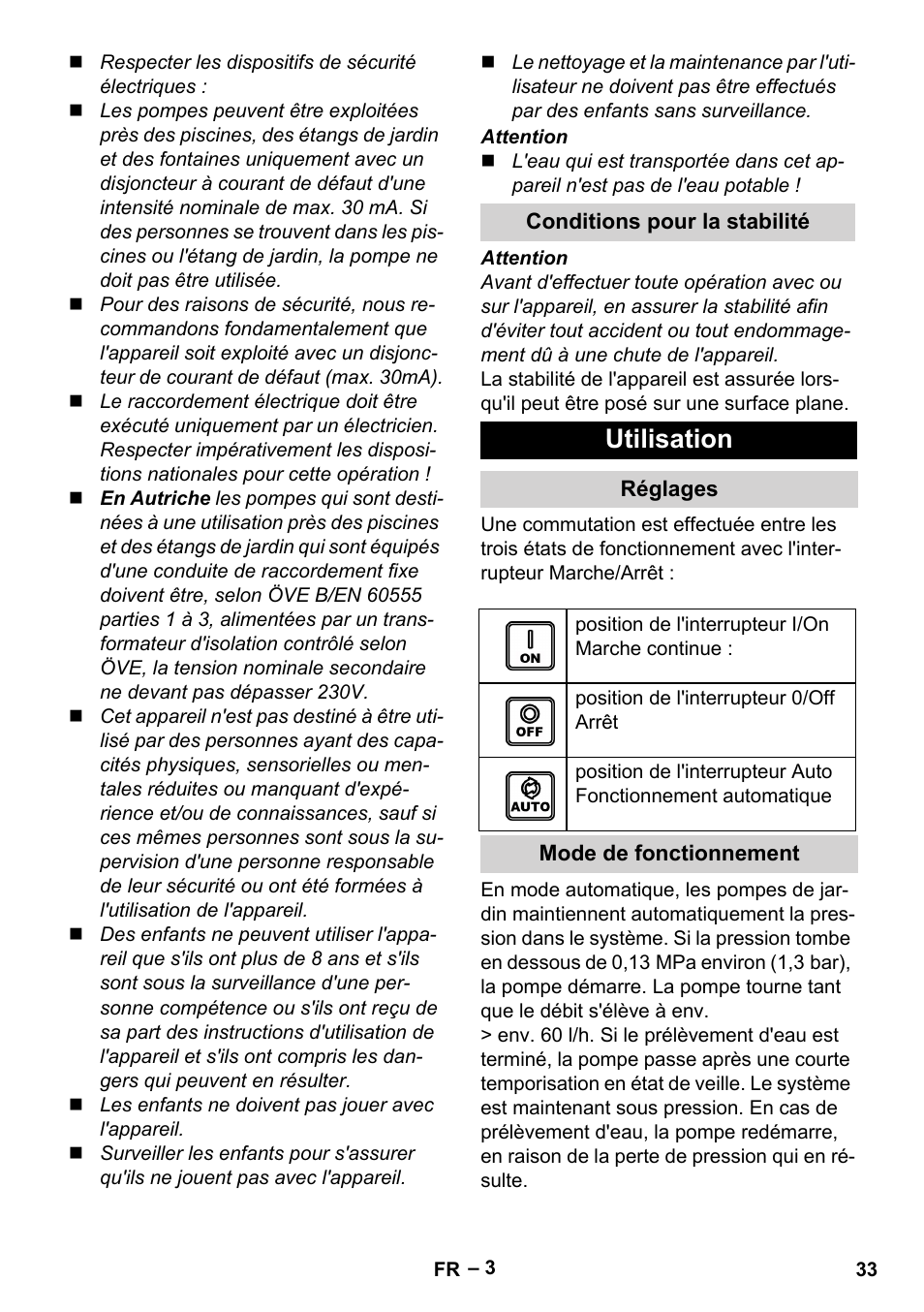 Utilisation | Karcher BP 4 Home & Garden eco!ogic User Manual | Page 33 / 128