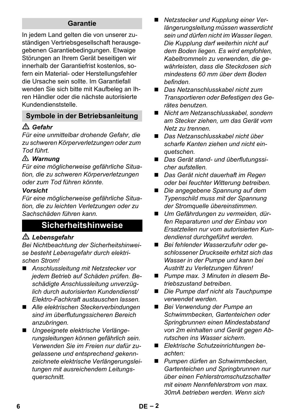 Sicherheitshinweise | Karcher BP 4 Home & Garden eco!ogic User Manual | Page 6 / 128