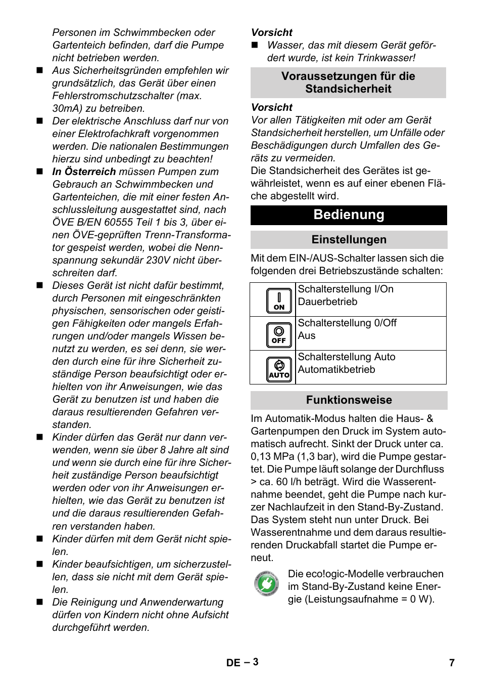 Bedienung | Karcher BP 4 Home & Garden eco!ogic User Manual | Page 7 / 128