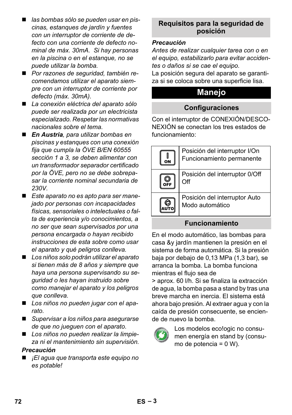 Manejo | Karcher BP 4 Home & Garden eco!ogic User Manual | Page 72 / 128