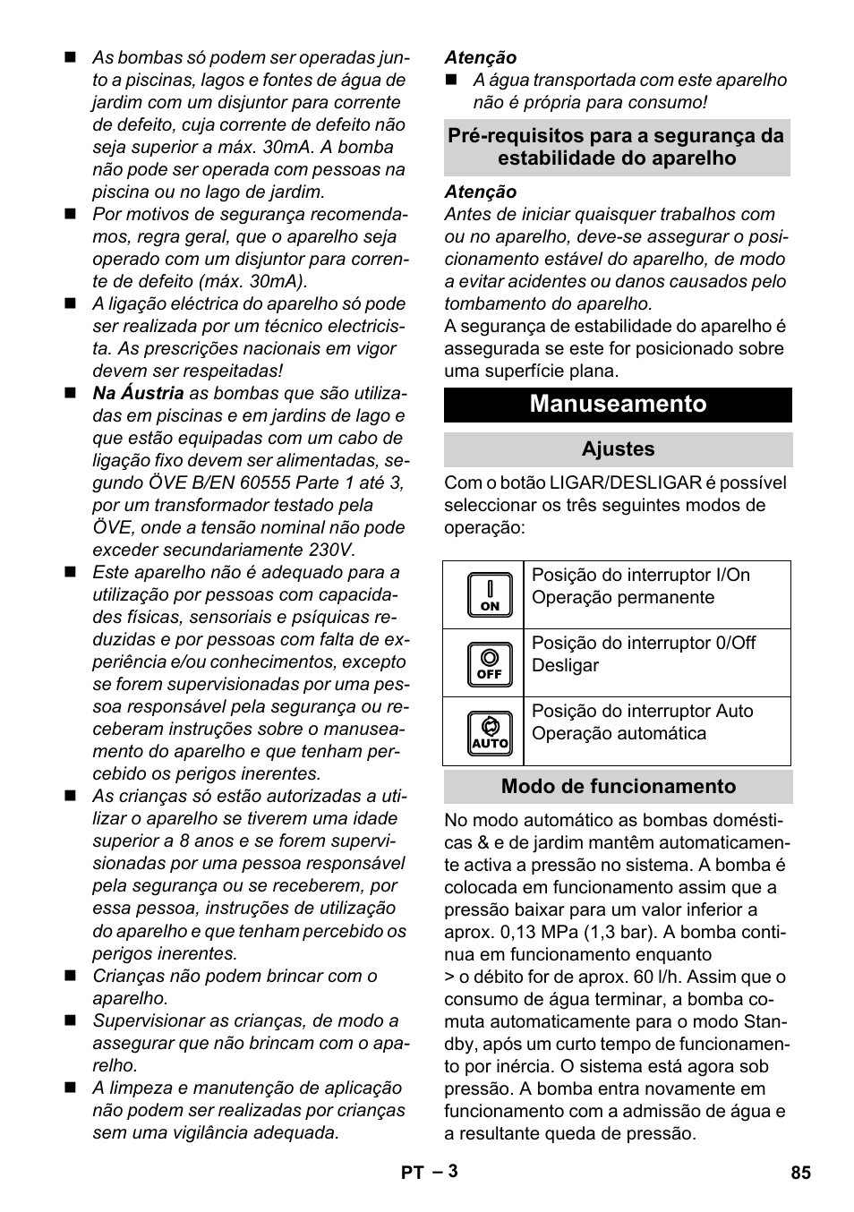 Manuseamento | Karcher BP 4 Home & Garden eco!ogic User Manual | Page 85 / 128