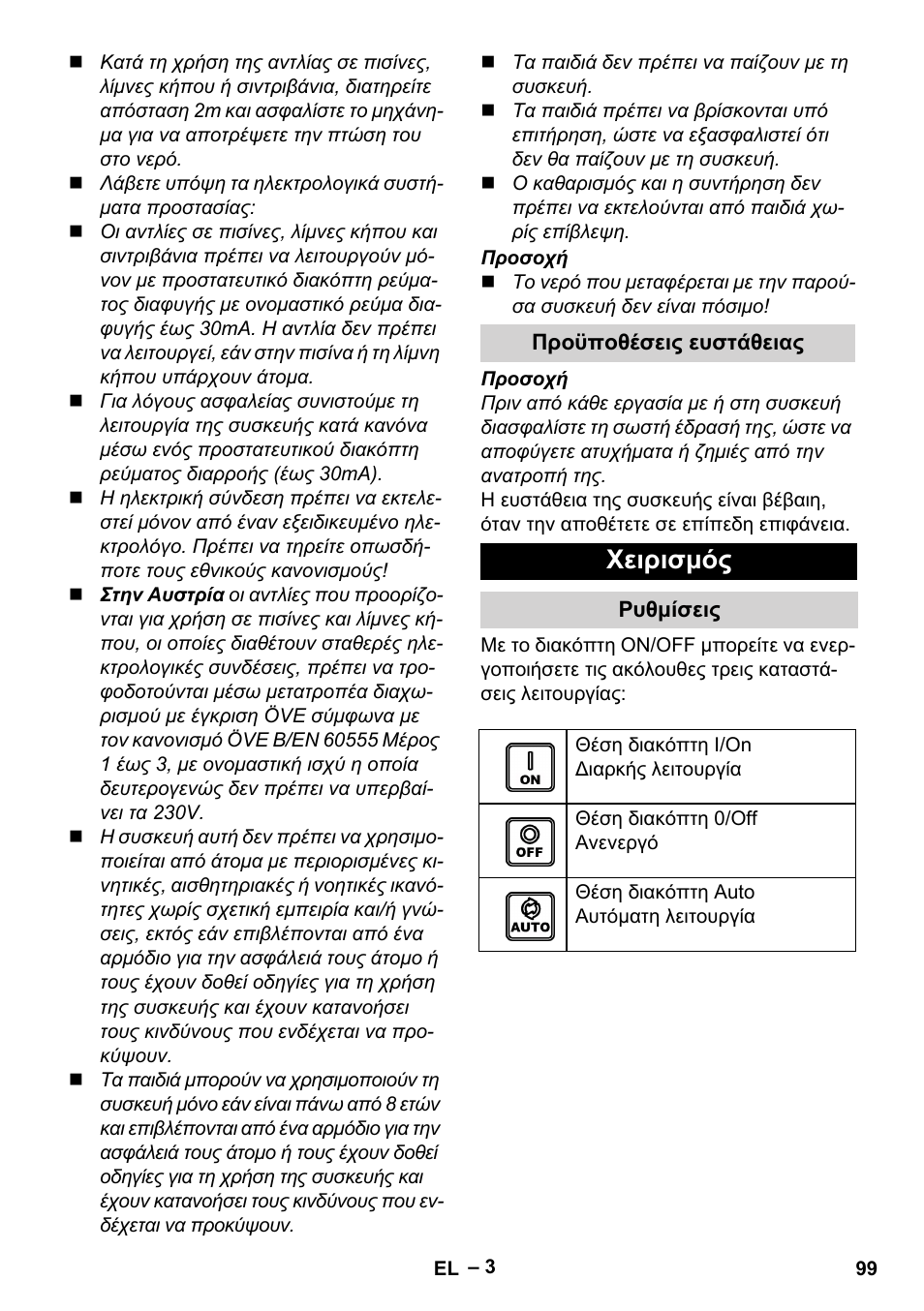 Χειρισμός | Karcher BP 4 Home & Garden eco!ogic User Manual | Page 99 / 128