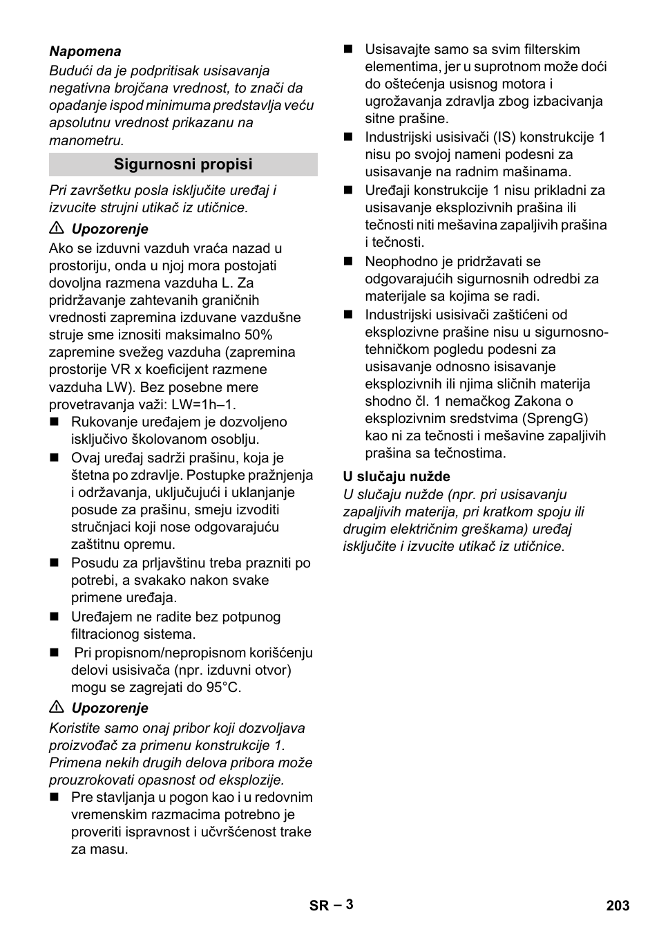 Sigurnosni propisi, U slučaju nužde | Karcher IV 60-30 M B1 User Manual | Page 203 / 260